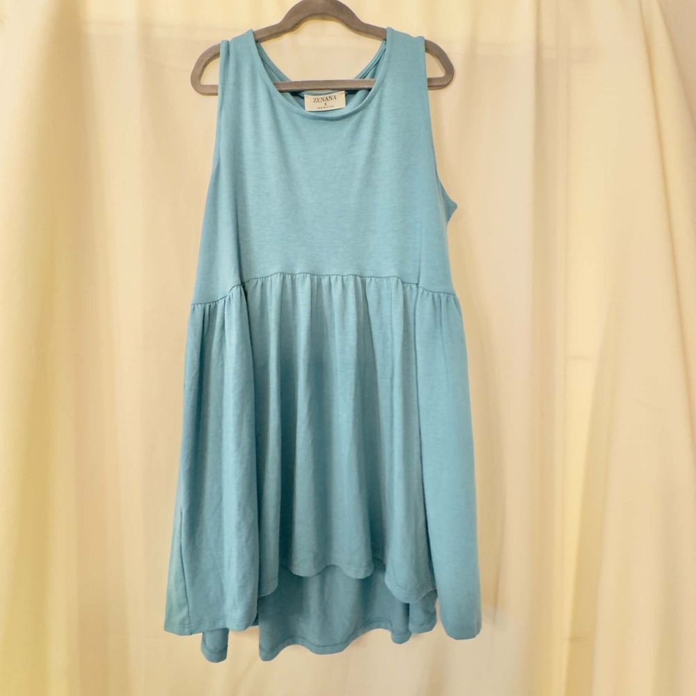 Zenana Size Small Dusty Teal Babydoll Tunic Top High Low Boho Flowy Women's